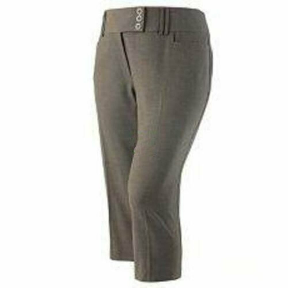 Womens Capris Apt 9 AVA Curvy Fit Taupe 24W Extend Dress Crop Pants Plus Pockets